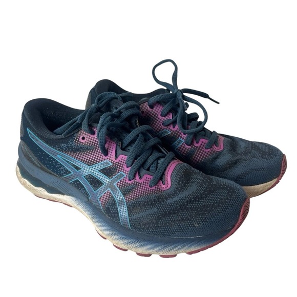 Asics GelNimbus 23 Blue And Pink LaceUp‎ Running Shoes Sneakers Womens US 7 - Picture 1 of 4
